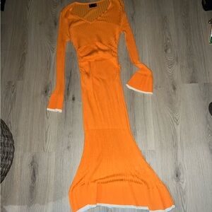 ASOS DESIGN Rust Orange Ruched Knit Midi Dress Size 10